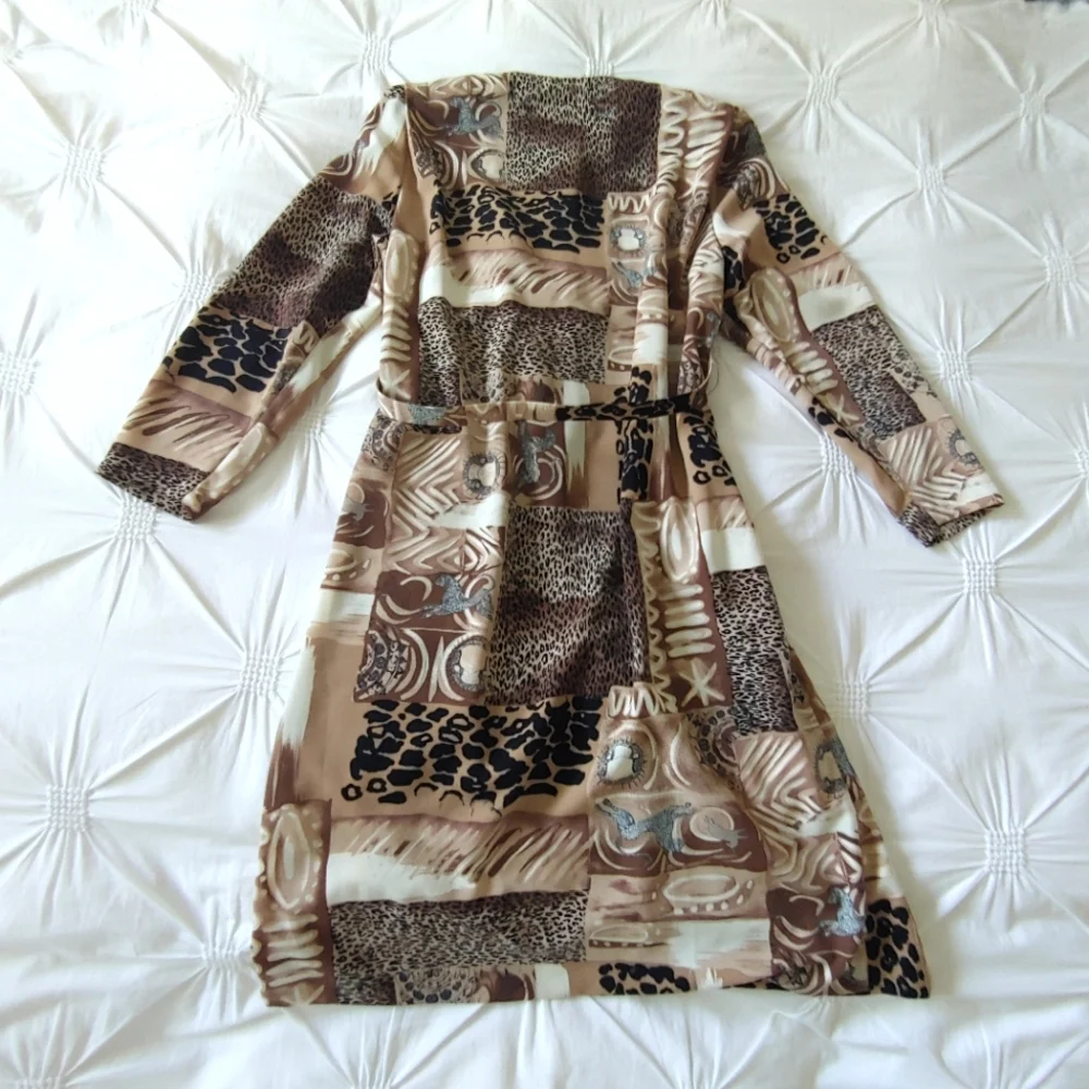 D'allaird's vintage 80s brown animal print belted midi dress. Size 16 - Picture 17 of 17